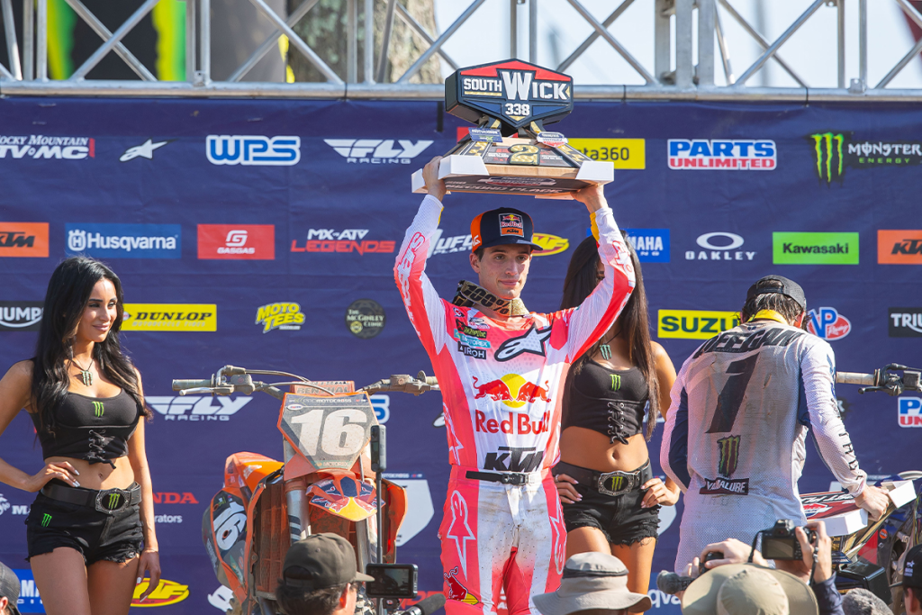 Tom Vialle finishes second overall at the Southwick National, claiming his third podium of the season and climbing to third in the 250MX standings for Red Bull KTM.