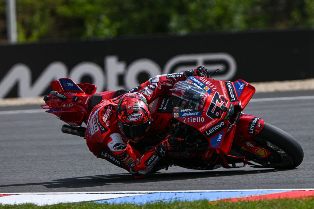 Francesco Bagnaia takes his first pole of 2025 in a dramatic Brno qualifying session, edging out Marc Marquez after a late crash. Quartararo joins the front row as Martin returns in P12.