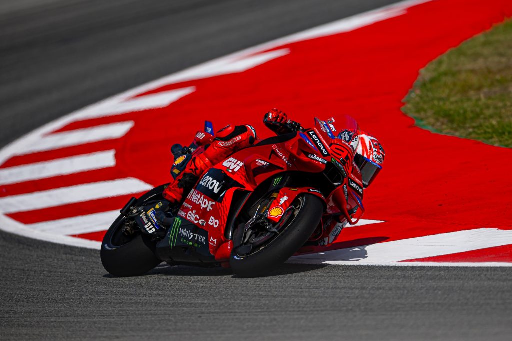 Marc Márquez secured fourth in Montmeló MotoGP practice for Ducati Lenovo, while Francesco Bagnaia slipped to 21st. Alex Márquez impressed in third for Gresini.