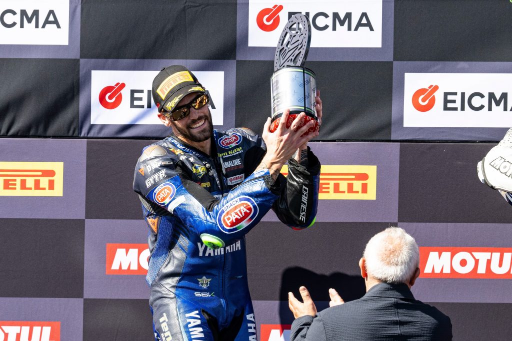 Yamaha R9 riders Stefano Manzi and Can Öncü finished second and third in Estoril Race 1, keeping the 2025 FIM Supersport World Championship title fight alive heading into Sunday’s season finale.