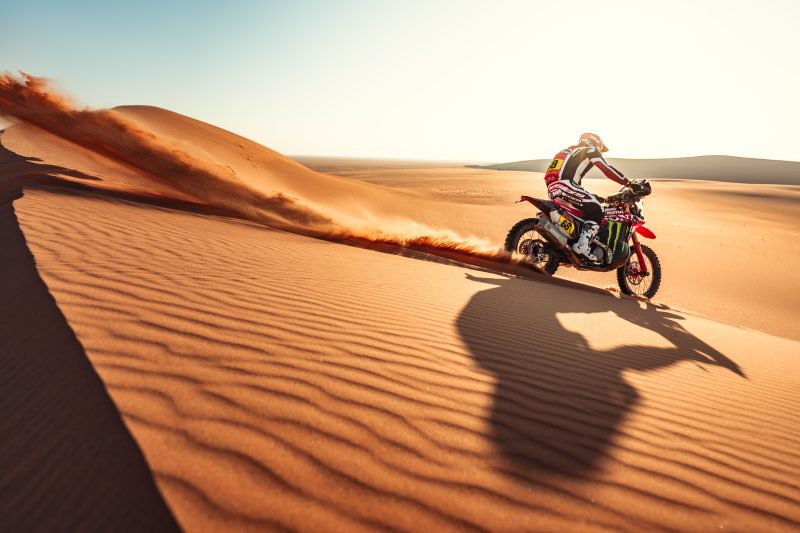 Monster Energy Honda HRC riders endure the longest stage of the 2026 Dakar Rally as Brabec drops to third overall and the marathon stage approaches.