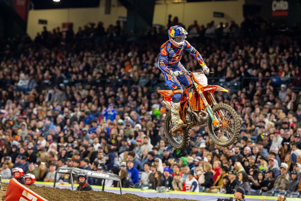 Eli Tomac finishes third at Anaheim 2 to retain the 450SX points lead, while KTM teammates Jorge Prado charges to seventh and Aaron Plessinger battles through injury at Round 3 of AMA Supercross.