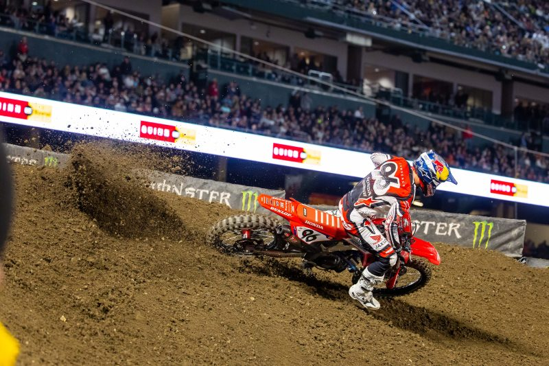 Hunter Lawrence secures a second straight 450SX runner-up finish at Anaheim 2, closing the points gap in the title fight, while Chance Hymas suffers a shoulder injury in the 250SX West main.