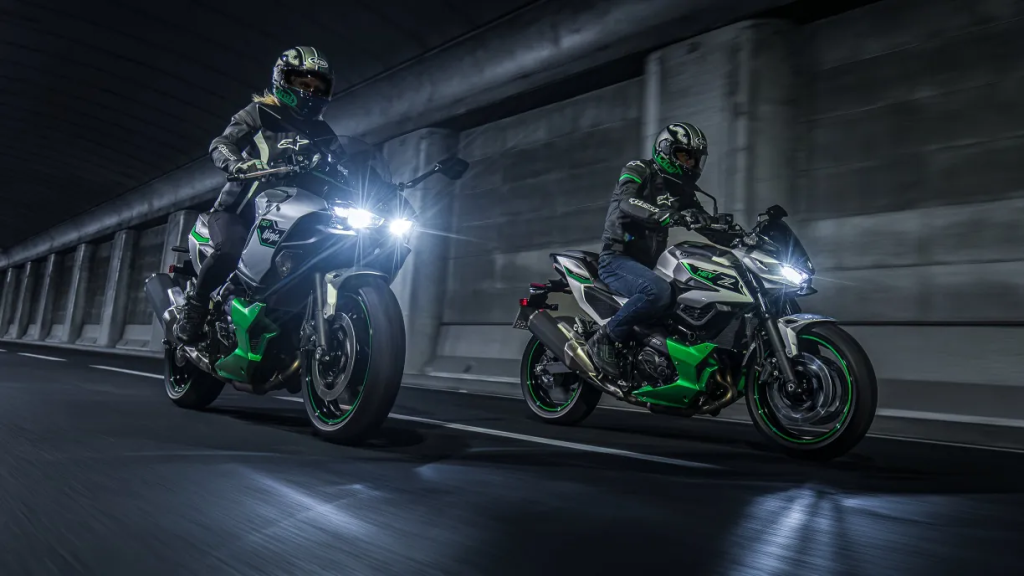Kawasaki enhances the Ninja 7 and Z7 Hybrids with improved drive modes, higher EV speed limits, and Sport Mode for automatic transmission, now available at select dealerships.