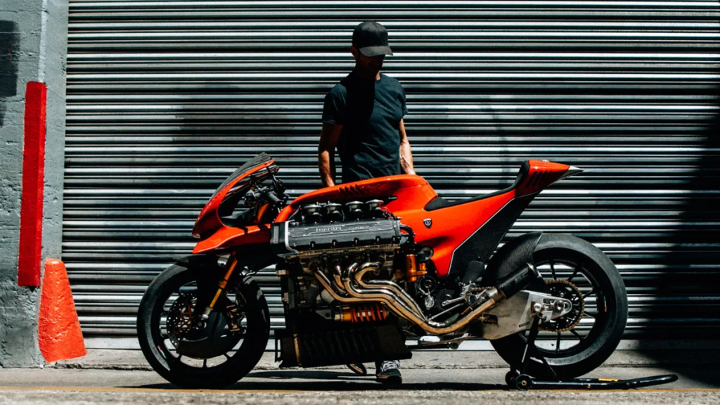 A one-of-one motorcycle by Max Hazan that packs a Ferrari V8 into a raw, rideable machine built entirely by hand.
